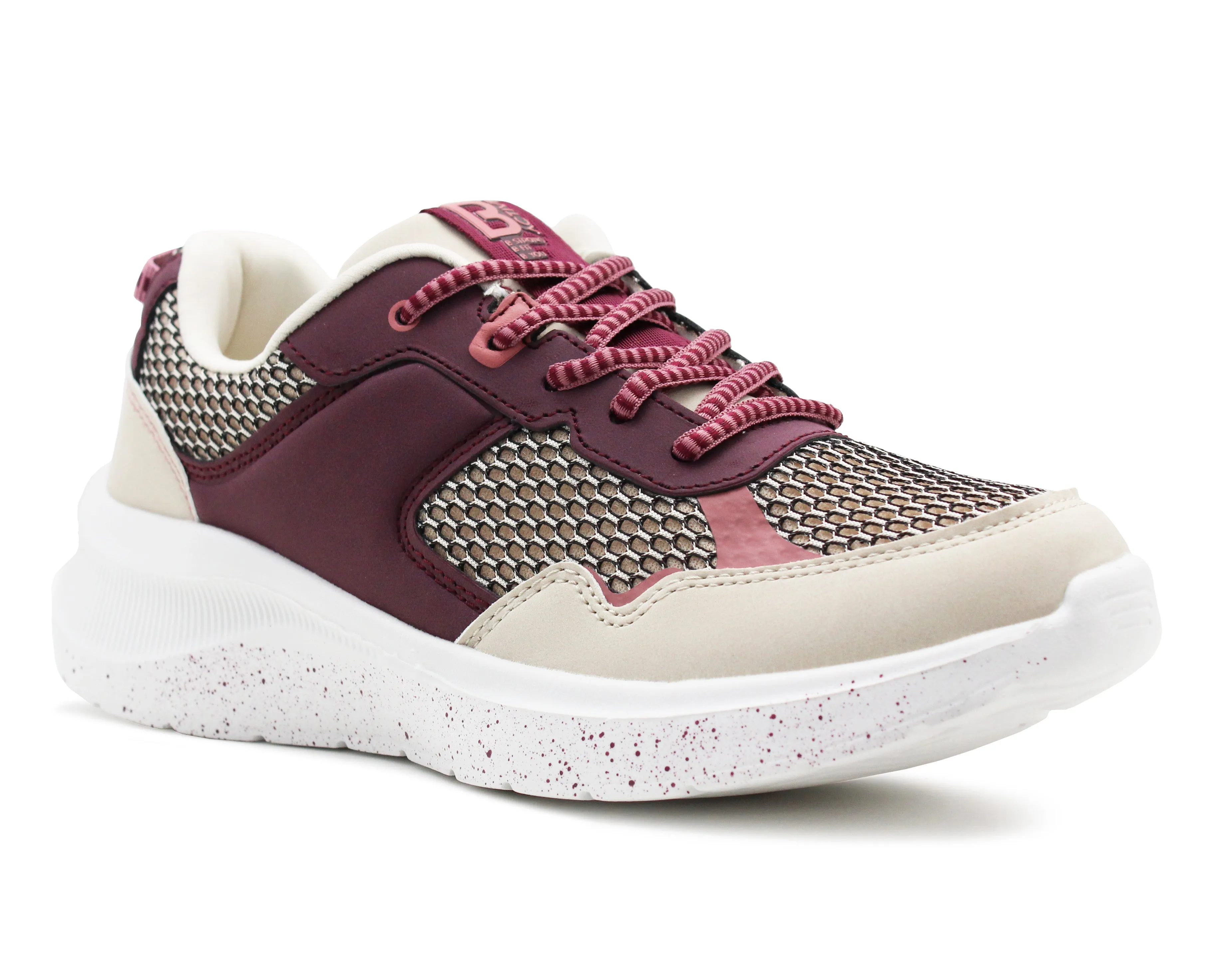 Womens Memory Foam Trainers Beige Purple Lace Up Lightweight Breathable Sneakers Fitness Running Fashion Trainers