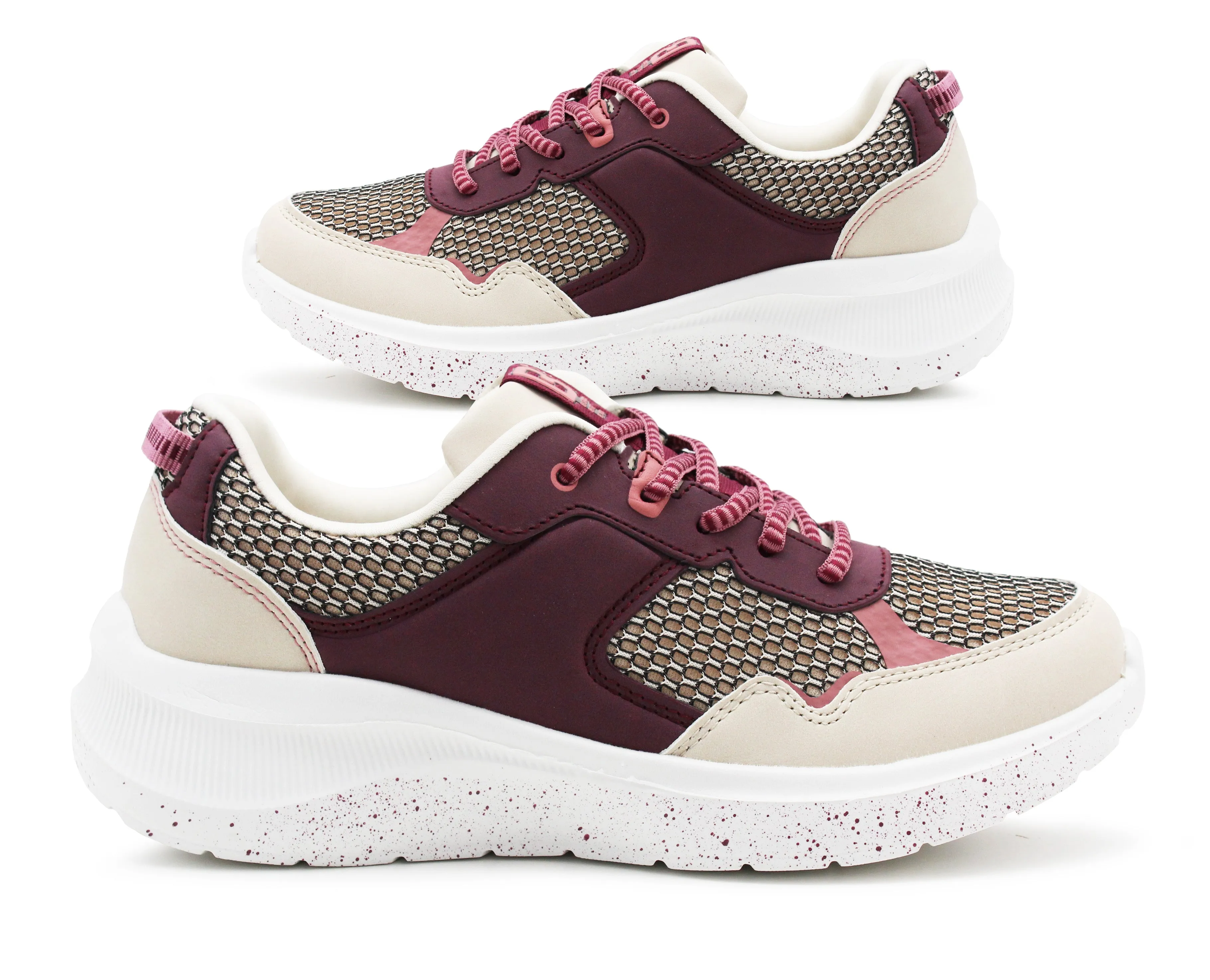 Womens Memory Foam Trainers Beige Purple Lace Up Lightweight Breathable Sneakers Fitness Running Fashion Trainers