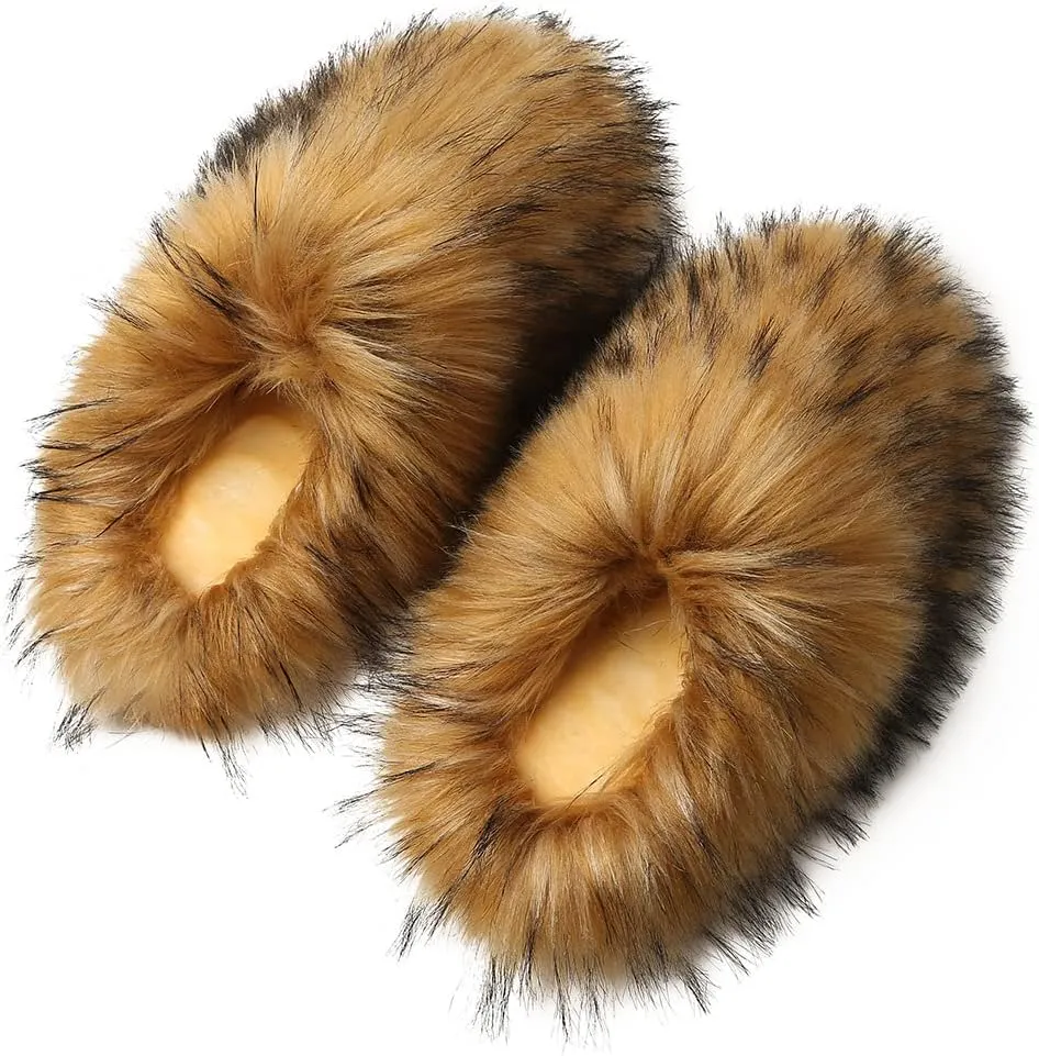 Women's Plush Faux Fur Slipper Slide Sandal Soft Furry Fuzzy Fluffy Lovely Indoor Outdoor Slip On Slippers Multicolor Winter House Shoes