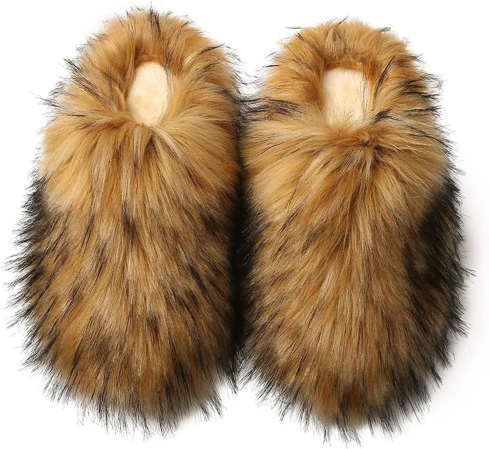 Women's Plush Faux Fur Slipper Slide Sandal Soft Furry Fuzzy Fluffy Lovely Indoor Outdoor Slip On Slippers Multicolor Winter House Shoes