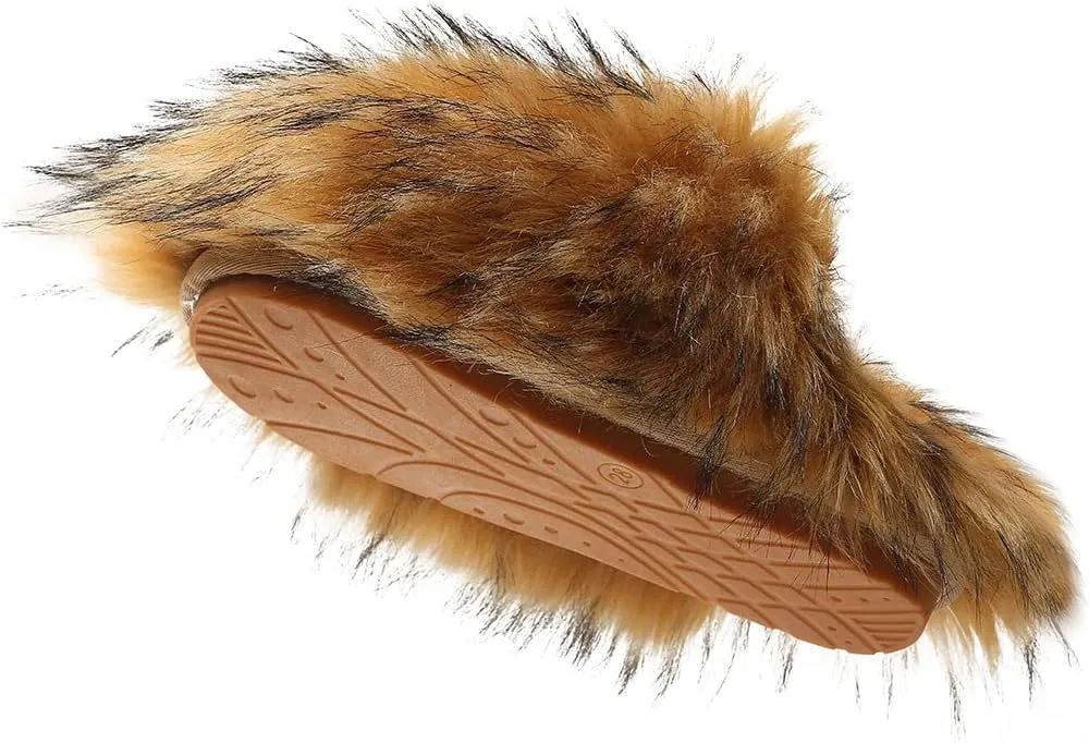 Women's Plush Faux Fur Slipper Slide Sandal Soft Furry Fuzzy Fluffy Lovely Indoor Outdoor Slip On Slippers Multicolor Winter House Shoes
