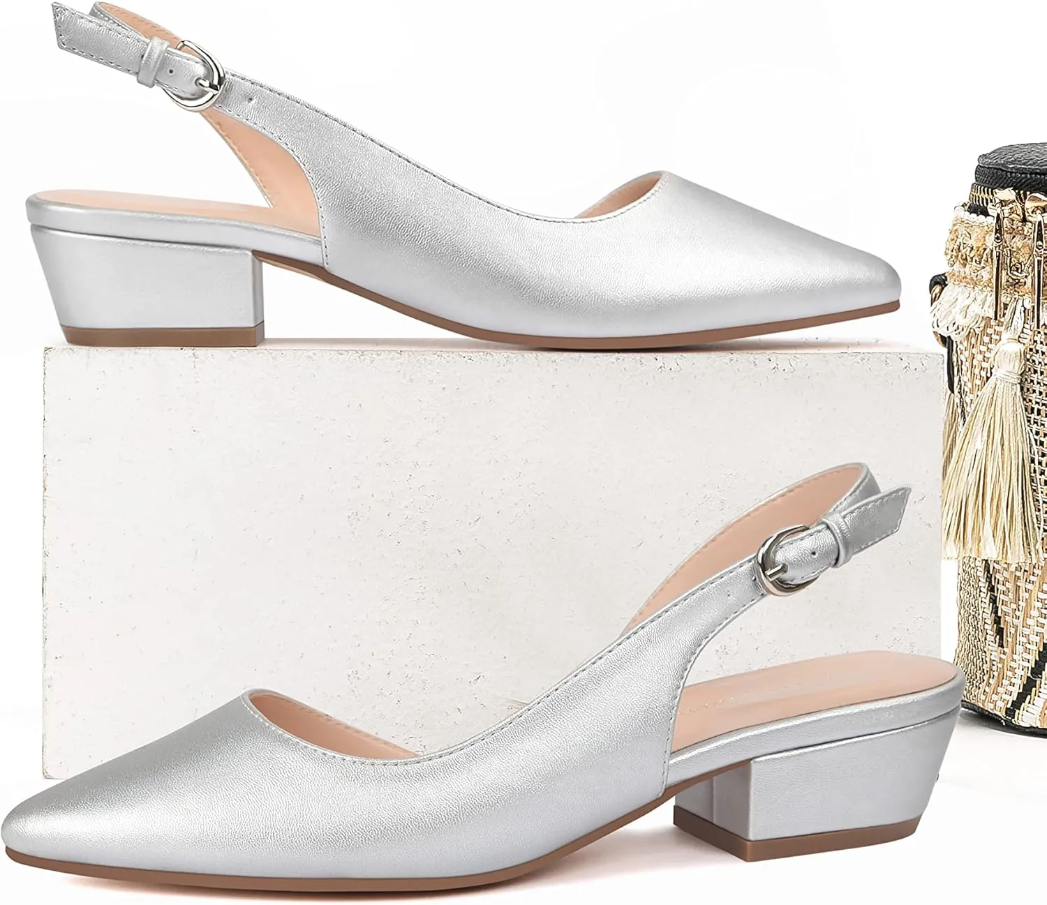 Women's Pump Slingback Kitten Heels Closed Toe Low Dress Shoes