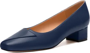 Womens Pumps, Low Chunky Block Heels for Women, Square Toe Womens Dress Shoes for Party and Office, Patent Dress Pumps