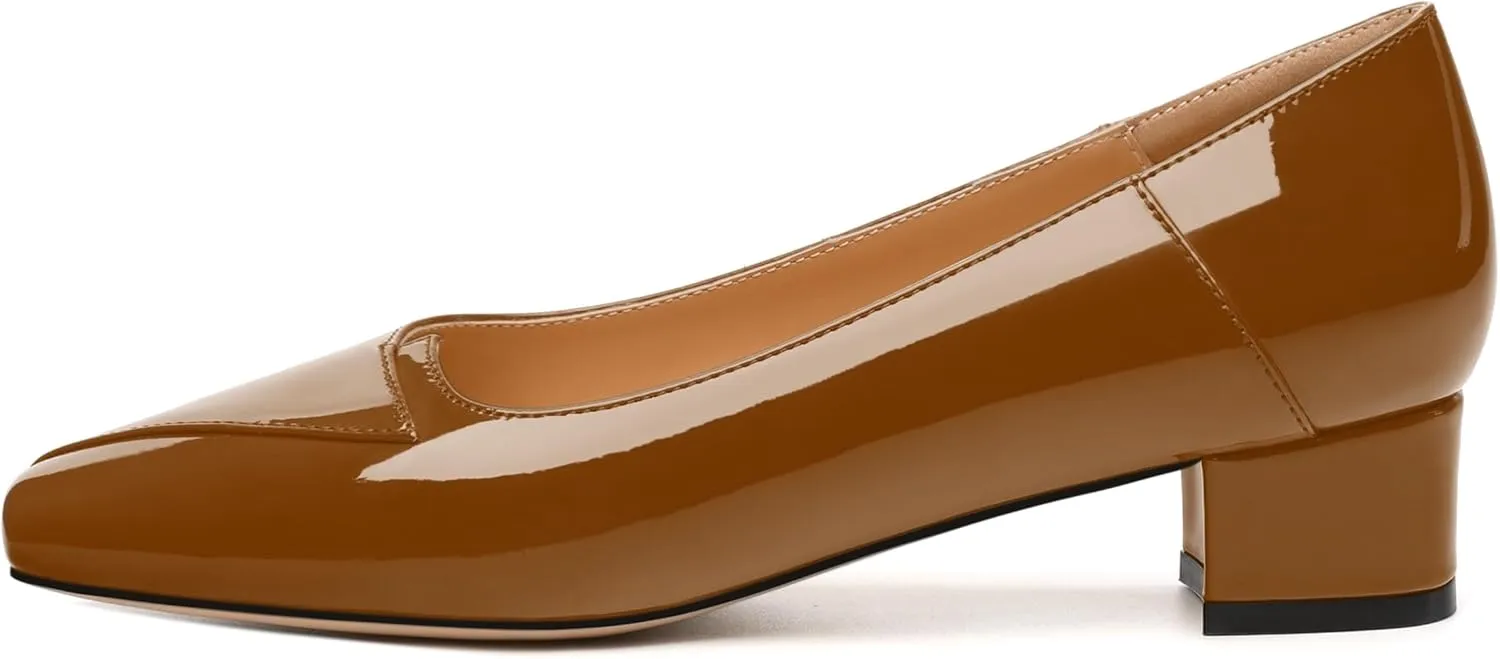 Womens Pumps, Low Chunky Block Heels for Women, Square Toe Womens Dress Shoes for Party and Office, Patent Dress Pumps