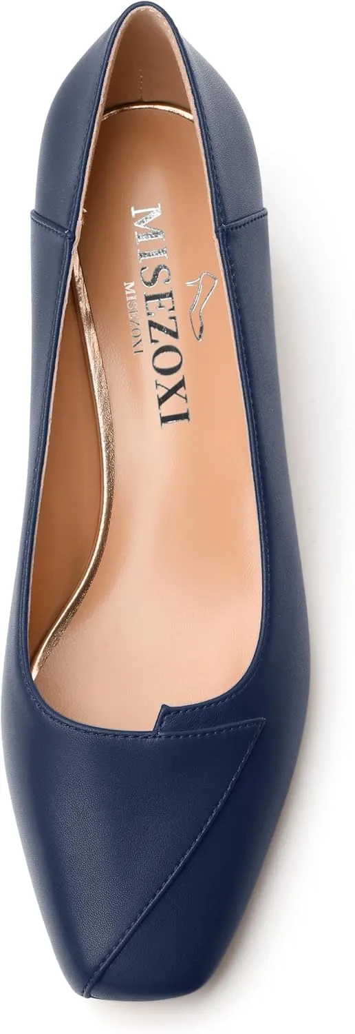 Womens Pumps, Low Chunky Block Heels for Women, Square Toe Womens Dress Shoes for Party and Office, Patent Dress Pumps