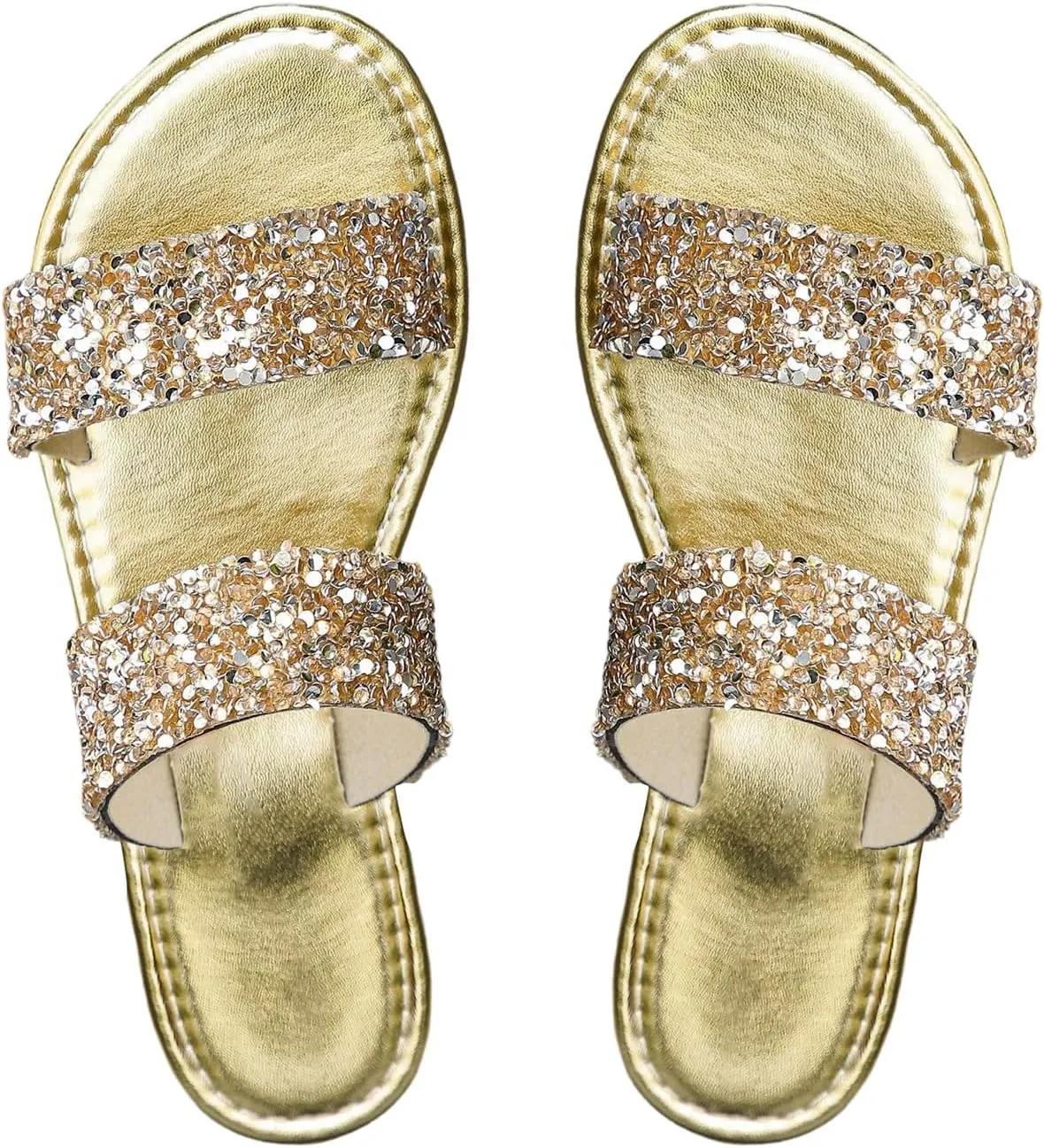 Women's Rhinestone Flat Sandal Sparkly Slip on Open Toe Slide Slippers Wedding Sandals