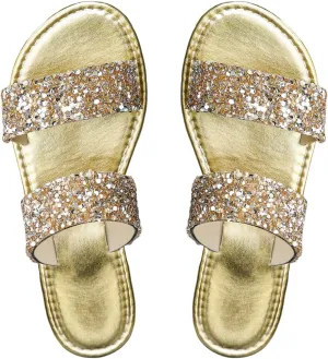 Women's Rhinestone Flat Sandal Sparkly Slip on Open Toe Slide Slippers Wedding Sandals
