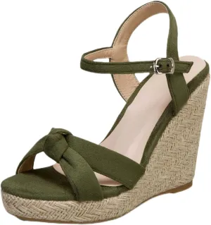 Women's Slide Sandal Open Toe Espadrilles Wedge Sandals for Women Dressy Platform Slip On Sandal with Adjustable Ankle Strap and Soft Footbed
