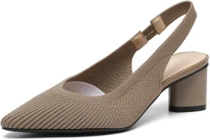Women's Slingback Knitted Pointed Toe Pumps Comfortable Elastic Band Chunky Heels Pumps