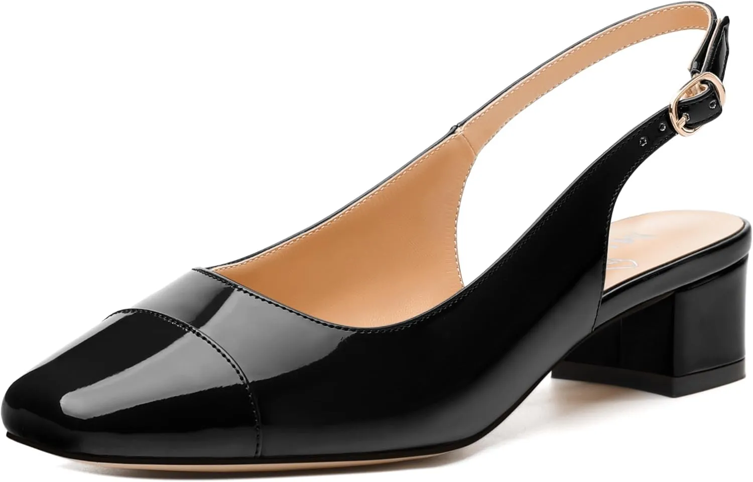 Women's Slingback Pumps, Low Chunky Heels Square Toe Pumps for Women, Block Heels Dress Shoes Closed Toe Comfortable Wedding Work Pump Sandals