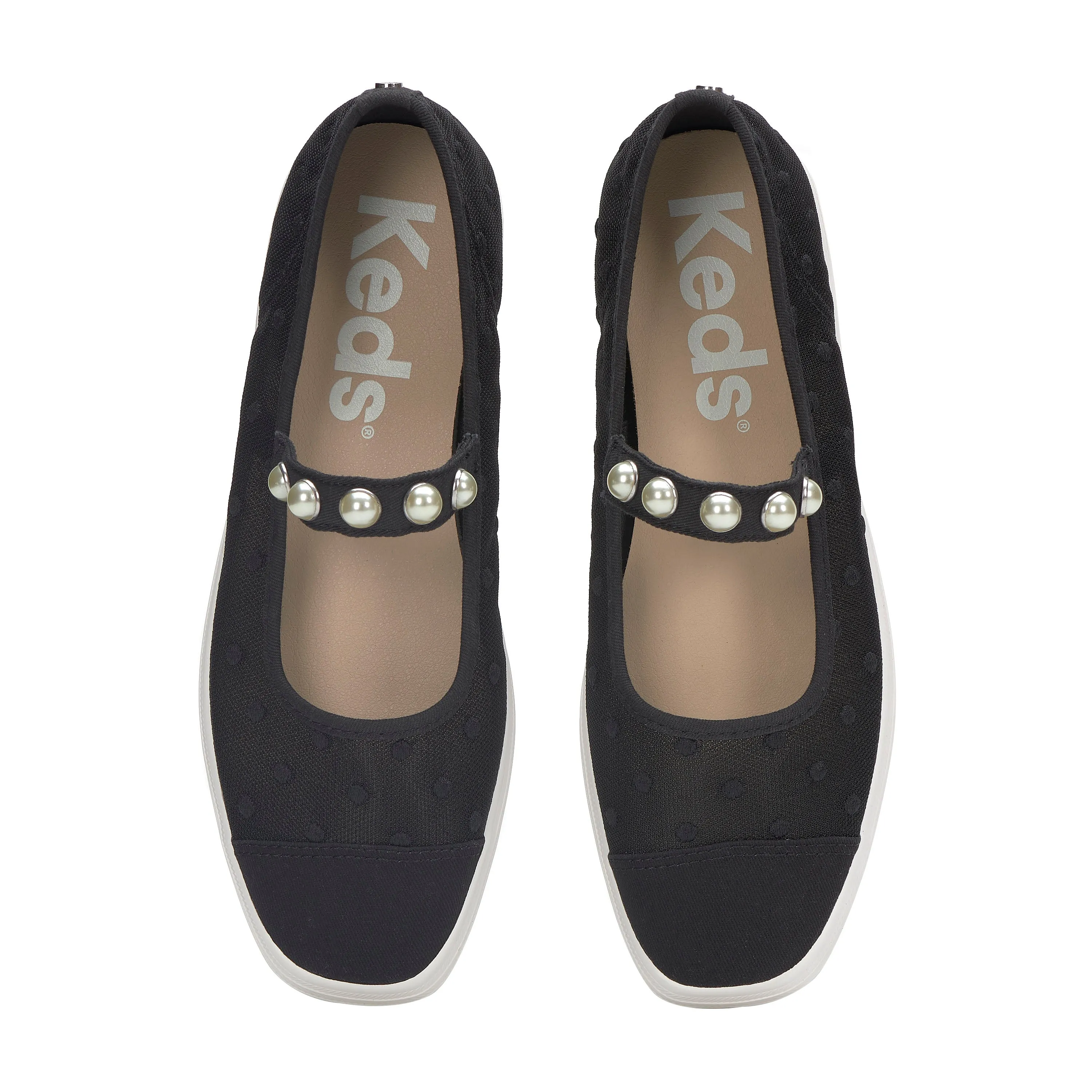 Women's Square Toe Mary Jane Mesh Dots Black
