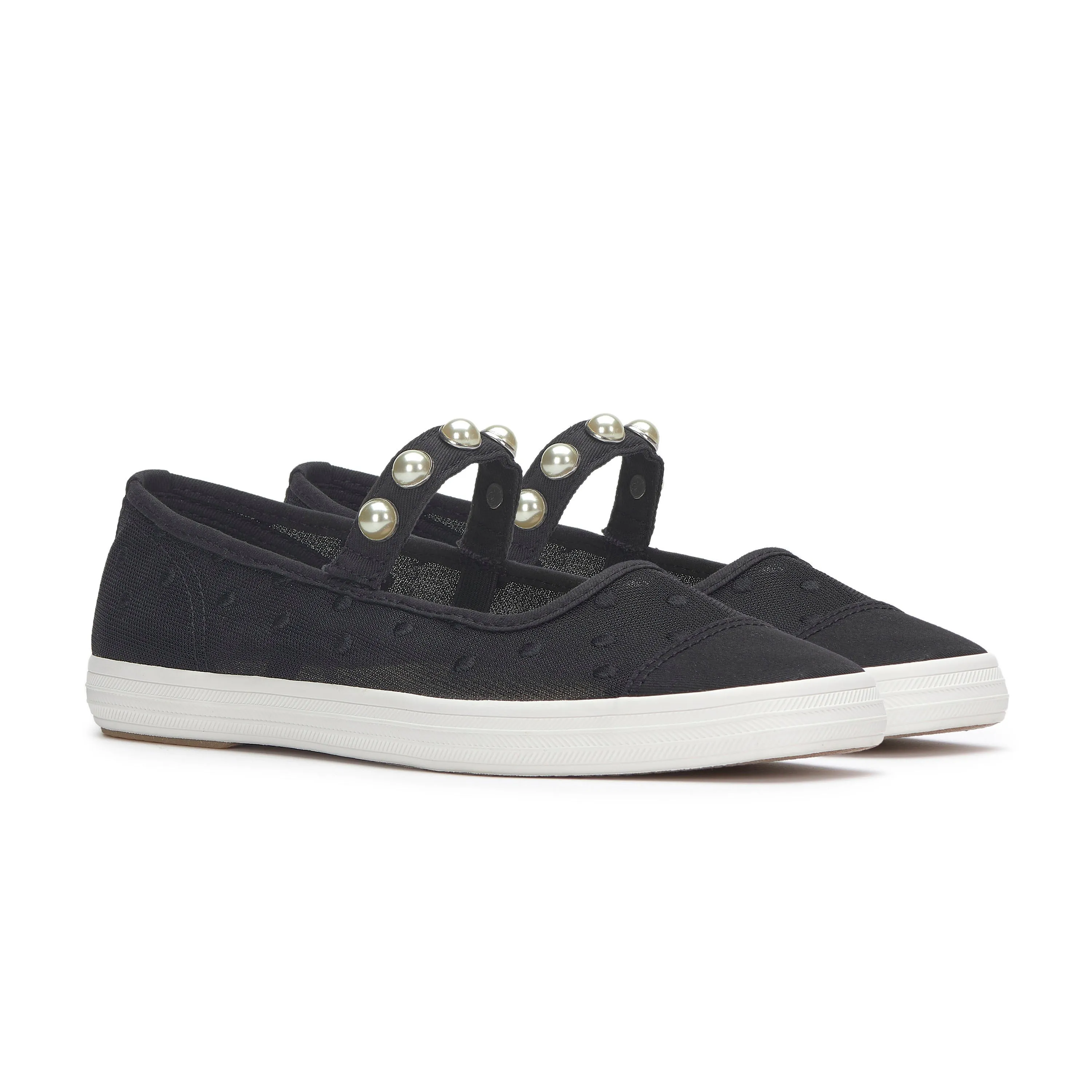 Women's Square Toe Mary Jane Mesh Dots Black