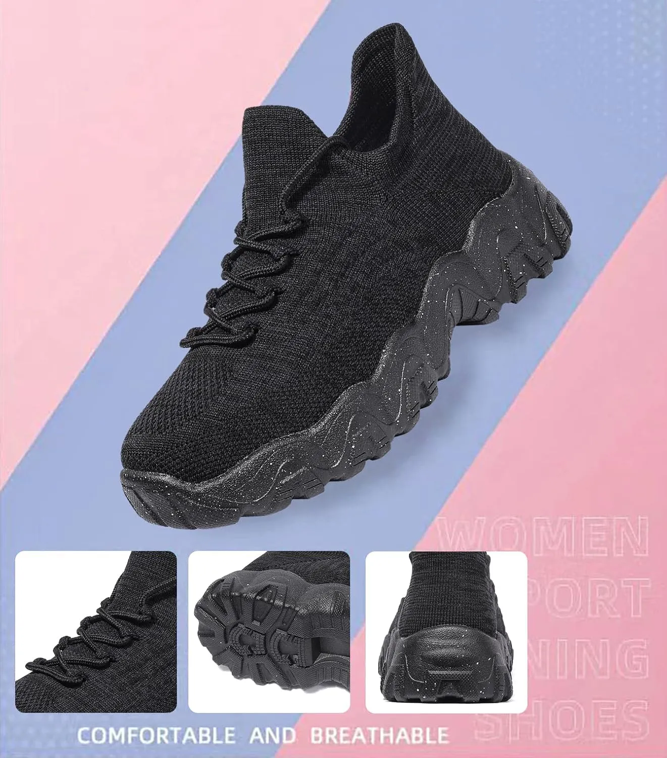 Women's Walking Shoes Slip-On Running Shoes- MD Sole Lightweight Sneakers for Women, Breathable Arch Support Running Gym Shoes