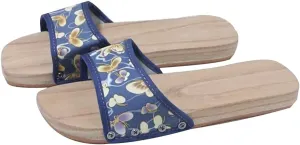 Wooden Geta Clogs Sandals Japanese Style Flip Flops Womans Platform Shoes, Anti-Skid Floral Mules Slippers Wooden Role Playing and Stage Performance Clogs (Color : Blue, Size : EUR36)