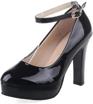WUIWUIYU Women's Cosplay Platform Ankle Strap Mary Jane Shoes Pump Stiletto High Heeled Pumps