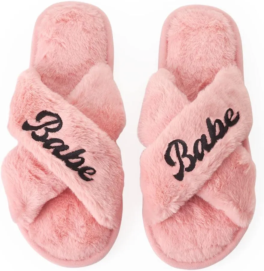 xo, Fetti Babe Slippers, Pink Fur| Bachelorette Party Decorations, Wedding Day Sandals, Bridesmaid Gift, Bridal Shower Party Favor