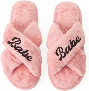 xo, Fetti Babe Slippers, Pink Fur| Bachelorette Party Decorations, Wedding Day Sandals, Bridesmaid Gift, Bridal Shower Party Favor
