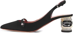 XYD Women Pointed Toe Mid Kitten Heel Slingback Sandal Pumps Slip On Patent Satin Dress Shoes