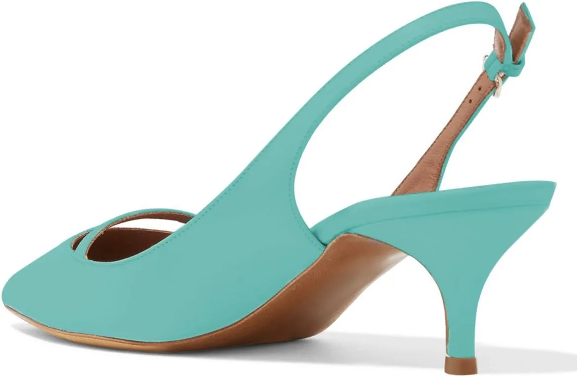 XYD Women Pointed Toe Mid Kitten Heel Slingback Sandal Pumps Slip On Patent Satin Dress Shoes