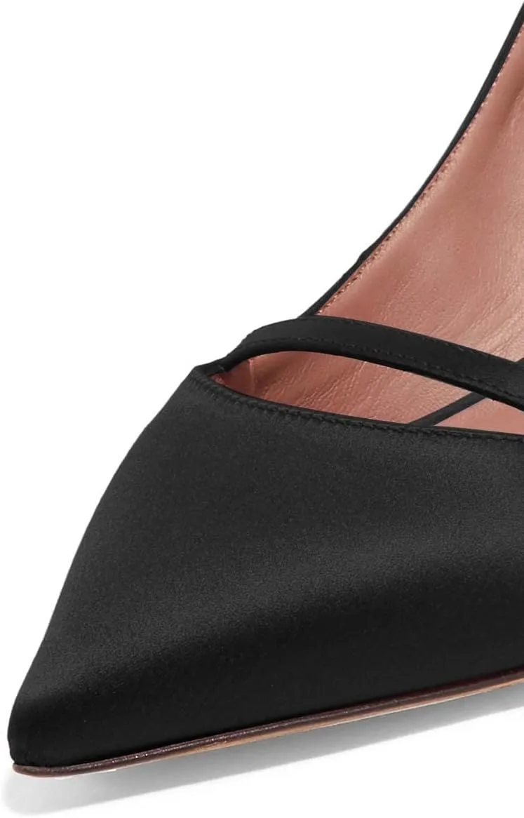 XYD Women Pointed Toe Mid Kitten Heel Slingback Sandal Pumps Slip On Patent Satin Dress Shoes