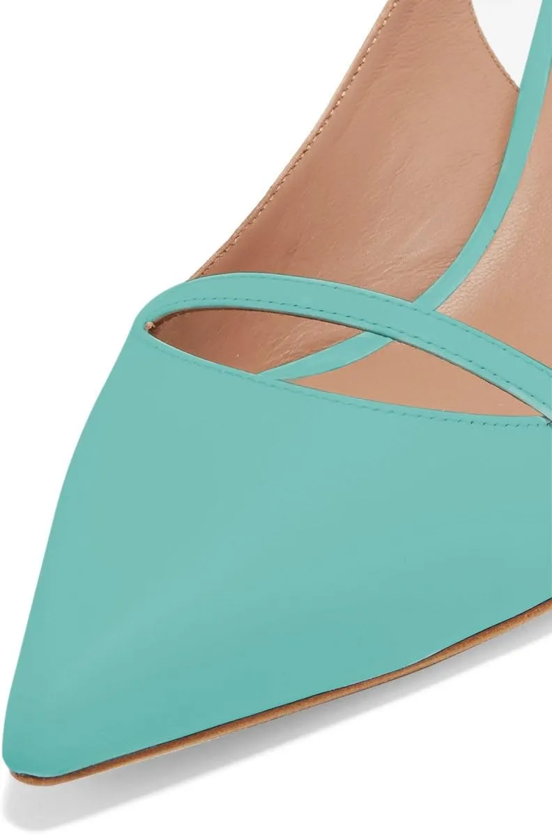 XYD Women Pointed Toe Mid Kitten Heel Slingback Sandal Pumps Slip On Patent Satin Dress Shoes