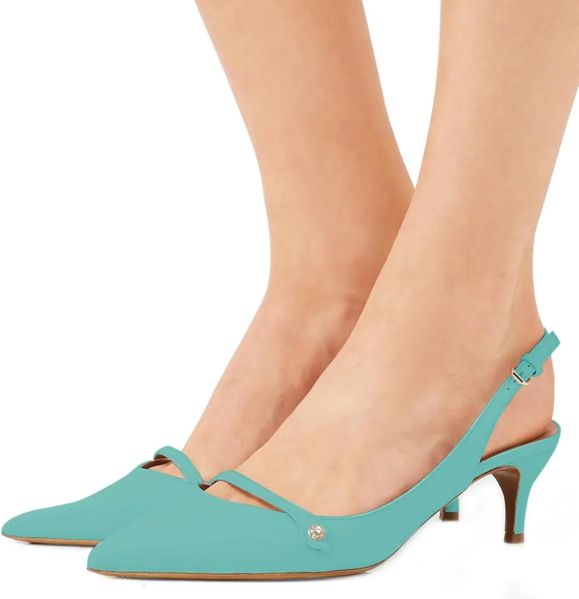 XYD Women Pointed Toe Mid Kitten Heel Slingback Sandal Pumps Slip On Patent Satin Dress Shoes