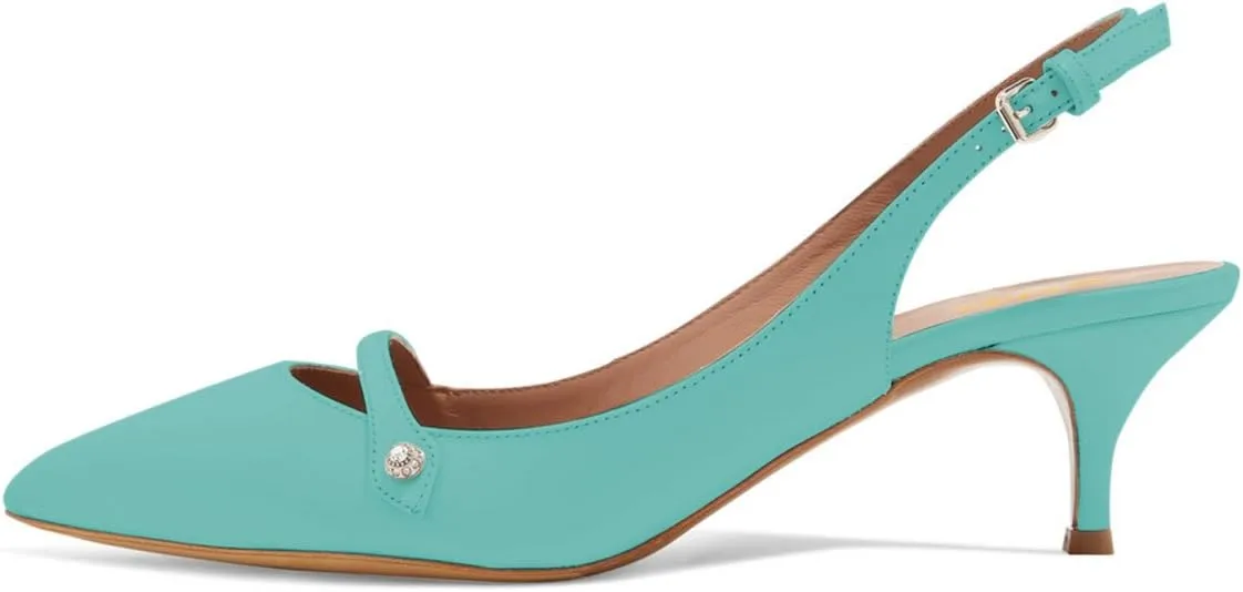 XYD Women Pointed Toe Mid Kitten Heel Slingback Sandal Pumps Slip On Patent Satin Dress Shoes
