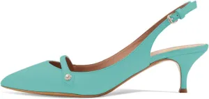 XYD Women Pointed Toe Mid Kitten Heel Slingback Sandal Pumps Slip On Patent Satin Dress Shoes