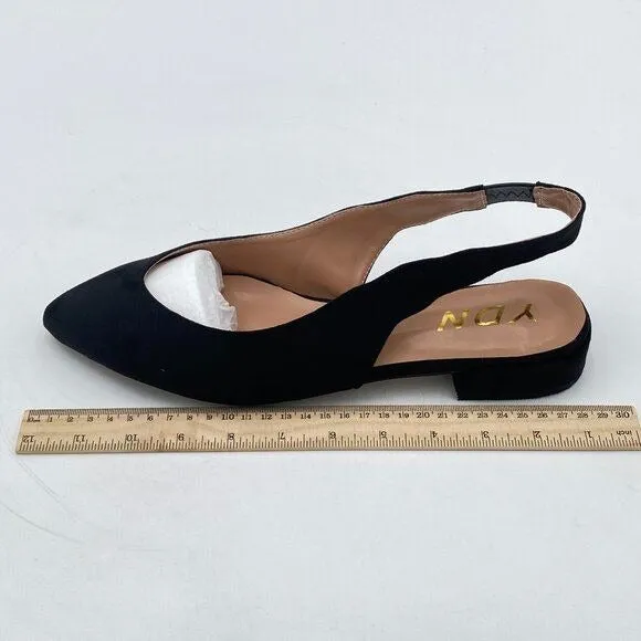 YDN Black Suede Pointed Toe Slingback Low Heel Slide Sandals Comfortable Pump