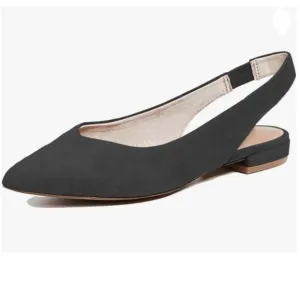 YDN Black Suede Pointed Toe Slingback Low Heel Slide Sandals Comfortable Pump
