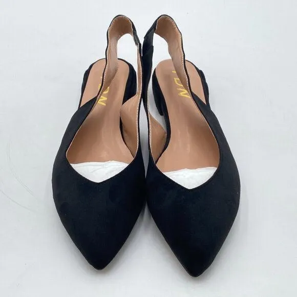 YDN Black Suede Pointed Toe Slingback Low Heel Slide Sandals Comfortable Pump