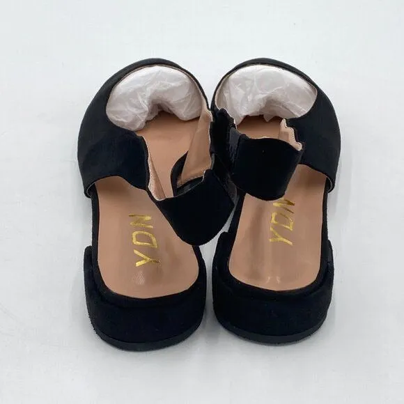 YDN Black Suede Pointed Toe Slingback Low Heel Slide Sandals Comfortable Pump