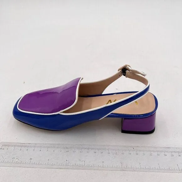 YDN Blue And Purple Square Toe Block Low Heels Slingback Pump Dressy Shoes