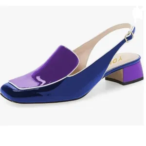 YDN Blue And Purple Square Toe Block Low Heels Slingback Pump Dressy Shoes