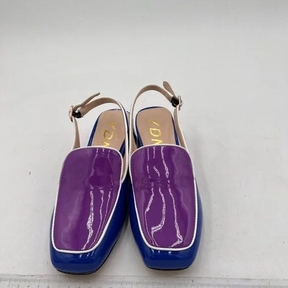 YDN Blue And Purple Square Toe Block Low Heels Slingback Pump Dressy Shoes
