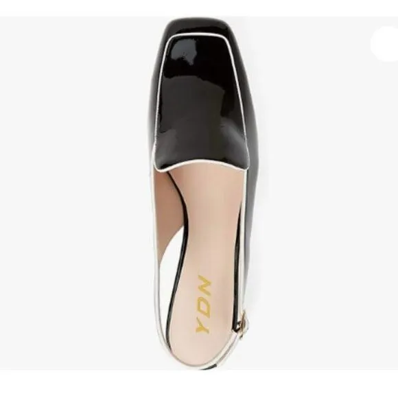 YDN Women Closed Square Toe Block Low Heels Slingback Formal Loafer Dressy Shoes