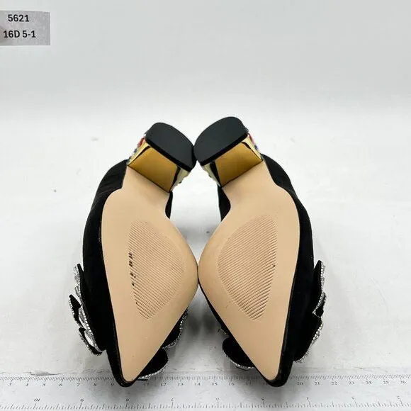YDN Women Pointed Toe Bow Pump Colorful Rhinestone Block Low Heel Butterfly Slip