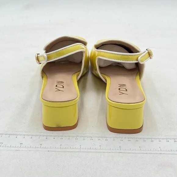 YDN Yellow Square Toe Block Low Heels Slingback Formal Loafer Dressy Pump