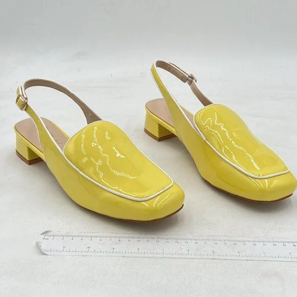 YDN Yellow Square Toe Block Low Heels Slingback Formal Loafer Dressy Pump