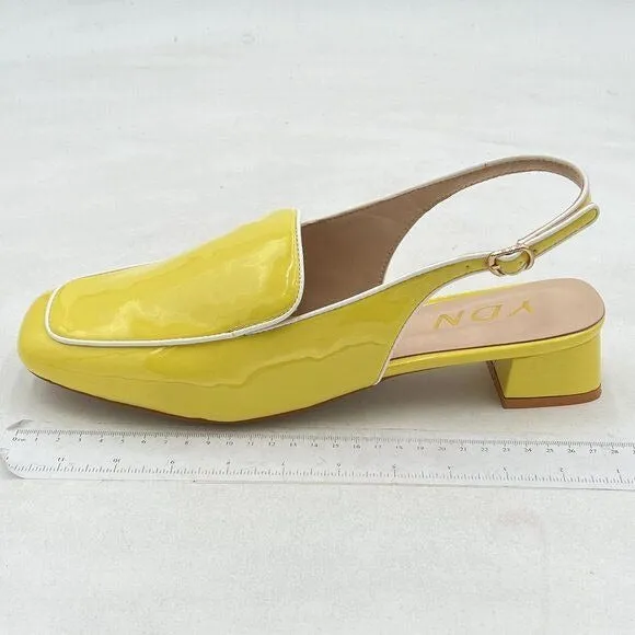 YDN Yellow Square Toe Block Low Heels Slingback Formal Loafer Dressy Pump