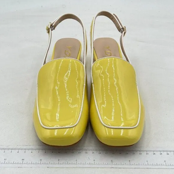 YDN Yellow Square Toe Block Low Heels Slingback Formal Loafer Dressy Pump