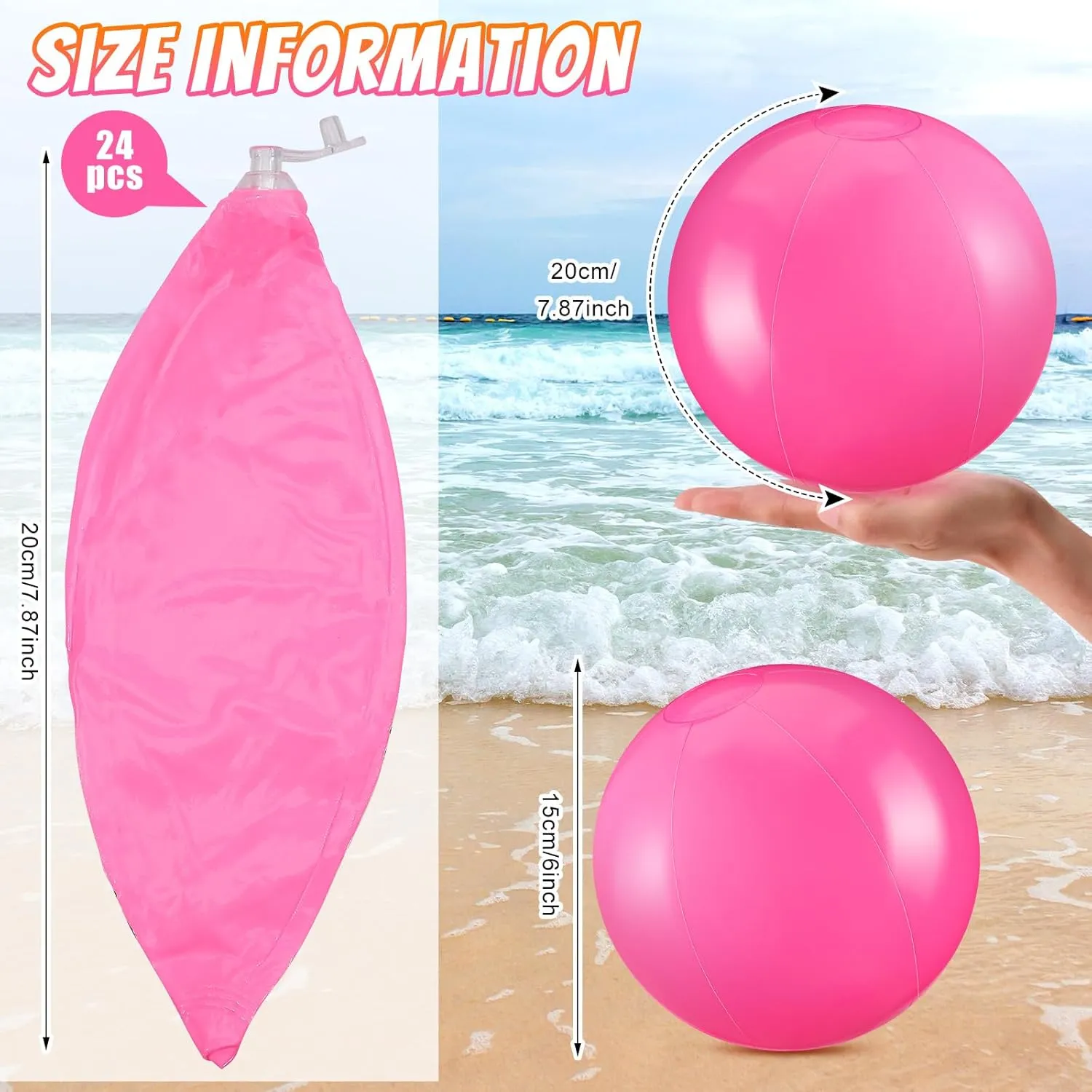 Yinder 24 Pieces Inflatable Beach Ball 6 Inches Pool Floating Ball Under the Sea Party Decorations Bubble Ocean Summer Pool Toys Party Supplies(Pink)