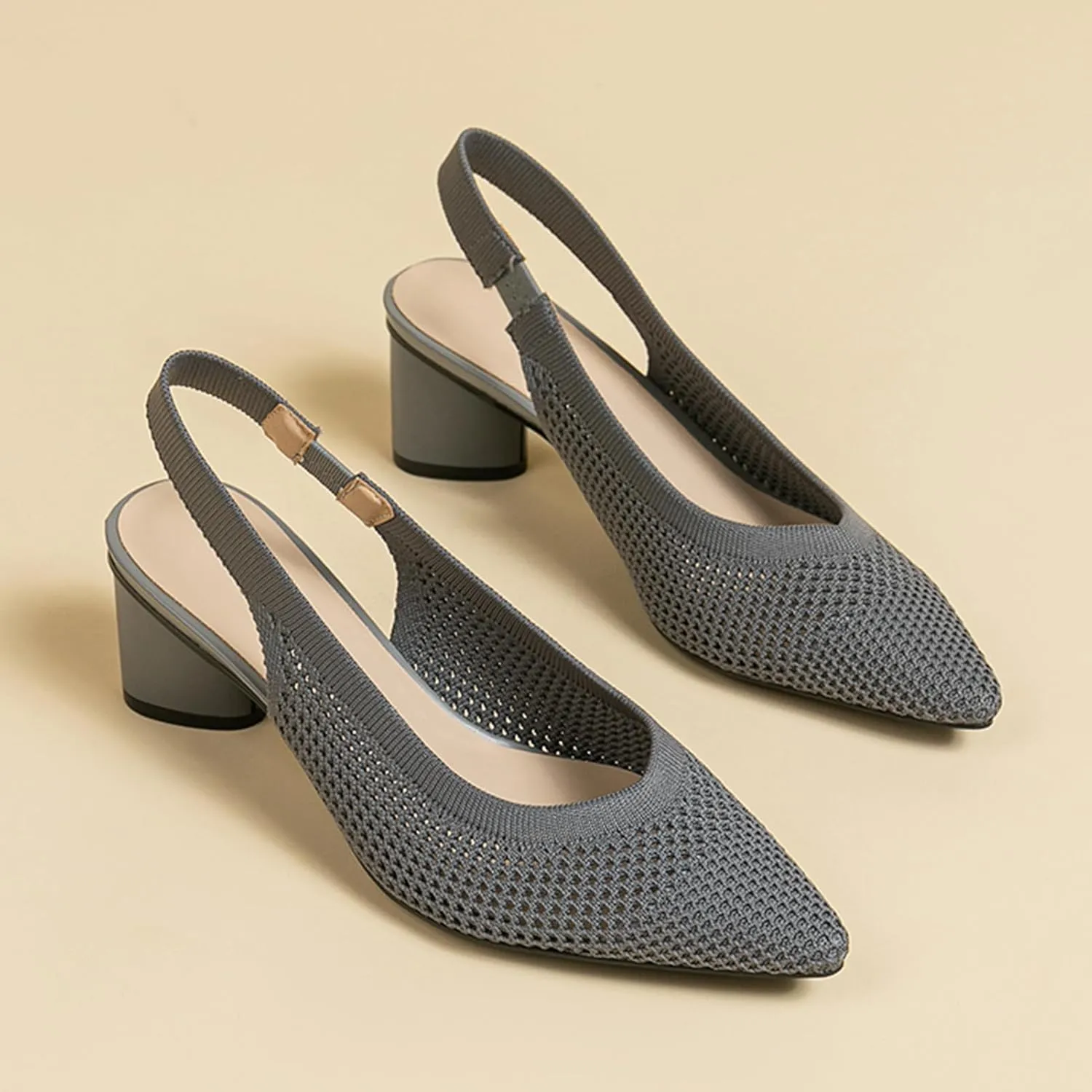 youngshow Pointed Toe Women Pumps, Comfort Slingback Heels with Arch Support, Cute Kitten Heels with Ankle Strap for Womens, Walking Office, Black