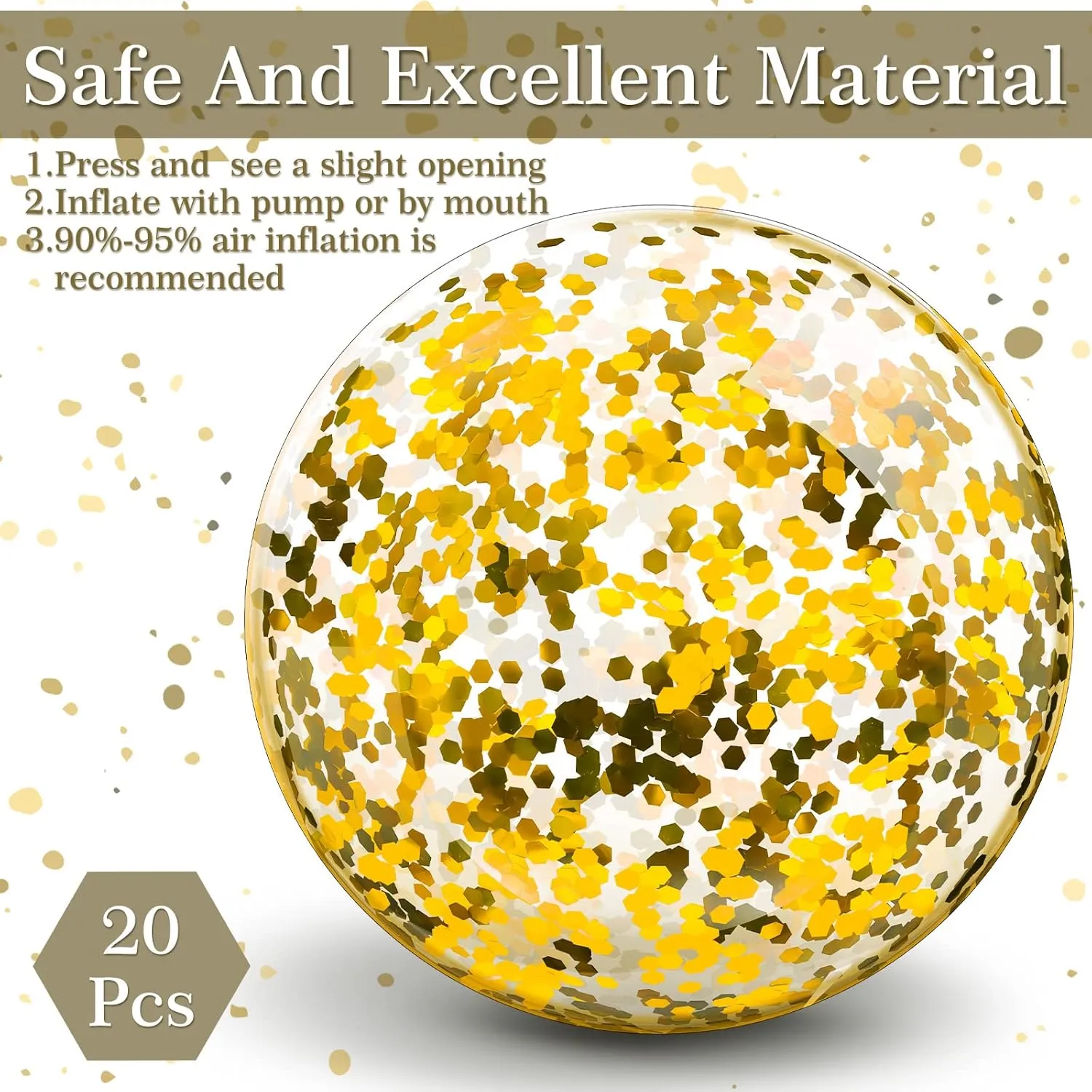 Zhanmai 20 Pieces 8 Inch Mini Glitter Beach Balls Bulk Clear Inflatable Pool Beach Ball for Summer Party Favors for Pool and Decorations(Gold)