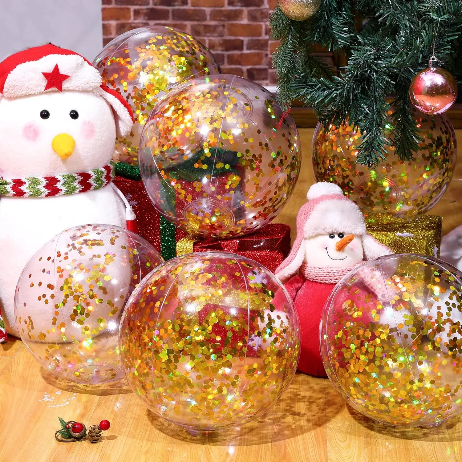 Zhanmai 20 Pieces 8 Inch Mini Glitter Beach Balls Bulk Clear Inflatable Pool Beach Ball for Summer Party Favors for Pool and Decorations(Gold)
