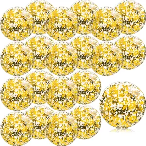 Zhanmai 20 Pieces 8 Inch Mini Glitter Beach Balls Bulk Clear Inflatable Pool Beach Ball for Summer Party Favors for Pool and Decorations(Gold)